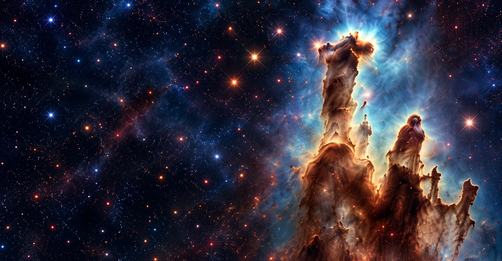 AstroSkyGuide editorial illustration of golden nebula formations against a dark starfield